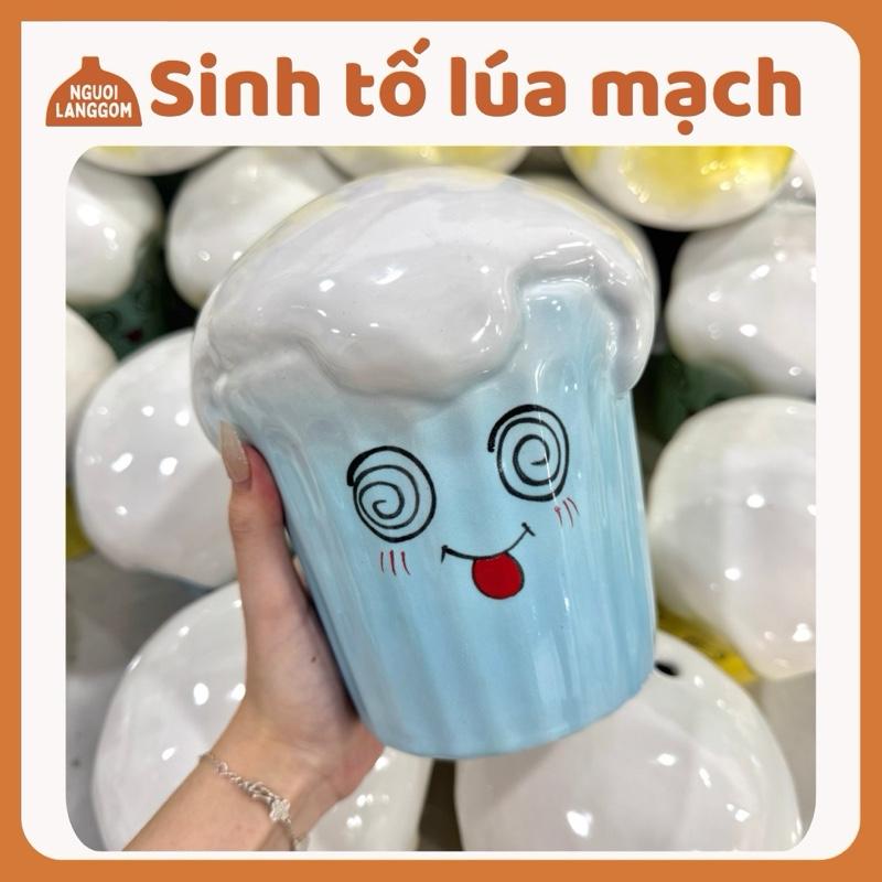 Lợn đất heo đất ống heo tiết kiệm decor gốm sứ - Cốc sinh tố lúa mạch - Bát Tràng - Ảnh 2