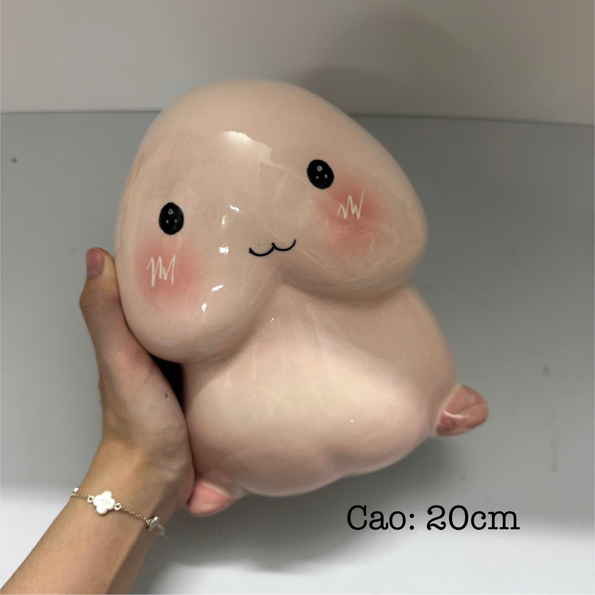 Lợn đất heo đất ống heo tiết kiệm decor gốm sứ - Con Ciu Chibi 2 size - Bát Tràng - Ảnh 8