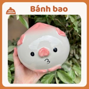 Lợn đất heo đất ống heo tiết kiệm decor - Bánh bao - Bát Tràng