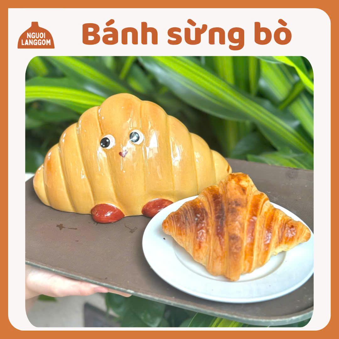 Lợn đất heo đất ống heo tiết kiệm decor gốm sứ - Bánh sừng bò - Bát Tràng