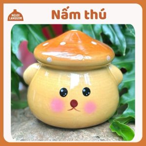 Lợn đất heo đất ống heo tiết kiệm decor - Nấm Thú - Bát Tràng