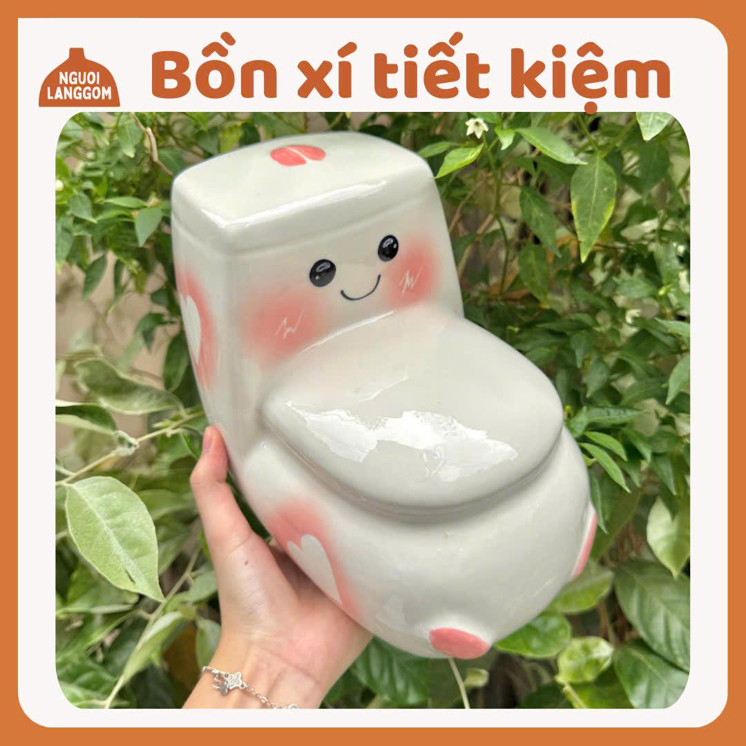 Heo đựng tiền tiết kiệm Ống Tiết Kiệm Đựng Tiền decor- Bồn xí tiết kiệm - Bát Tràng