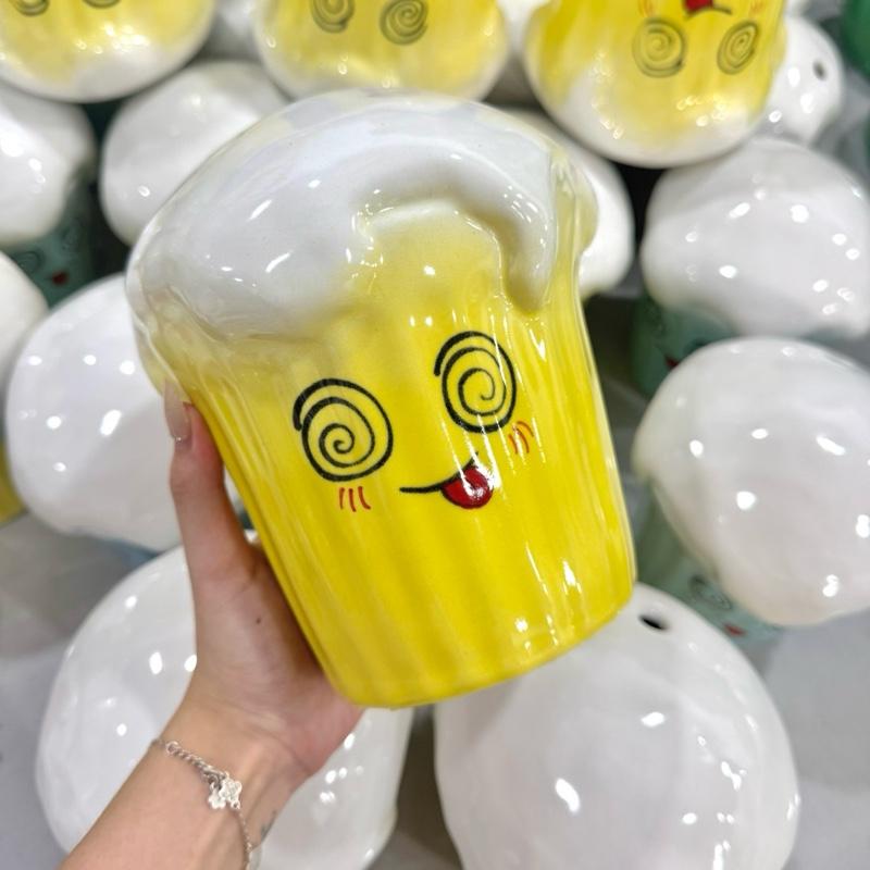 Lợn đất heo đất ống heo tiết kiệm decor gốm sứ - Cốc sinh tố lúa mạch - Bát Tràng - Ảnh 5