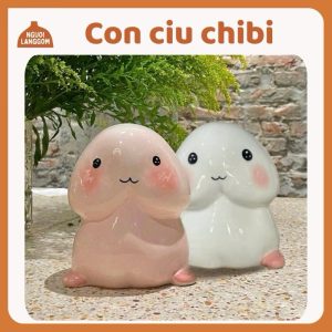 Lợn đất heo đất ống heo tiết kiệm decor gốm sứ - Con Ciu Chibi 2 size - Bát Tràng