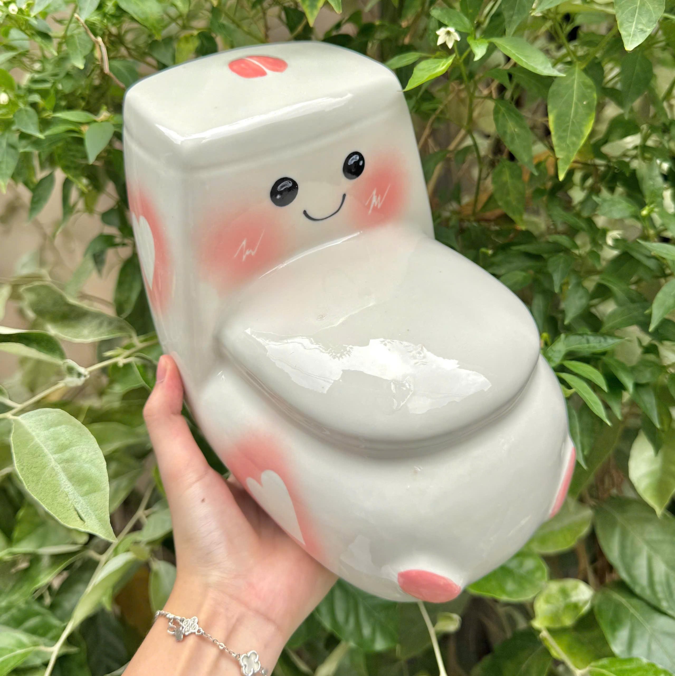 Heo đựng tiền tiết kiệm Ống Tiết Kiệm Đựng Tiền decor- Bồn xí tiết kiệm - Bát Tràng - Ảnh 3