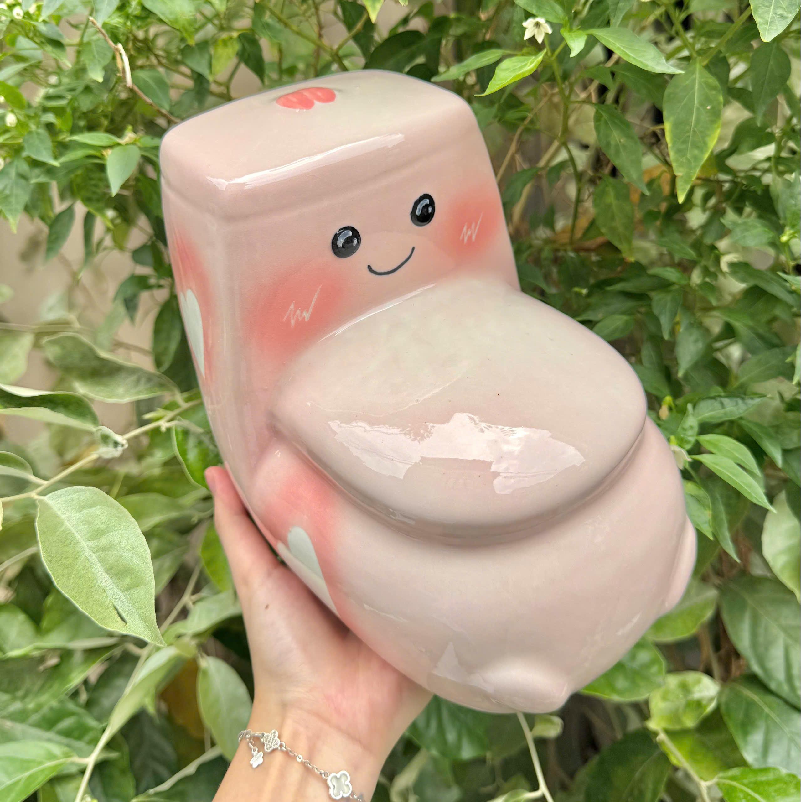 Heo đựng tiền tiết kiệm Ống Tiết Kiệm Đựng Tiền decor- Bồn xí tiết kiệm - Bát Tràng - Ảnh 4